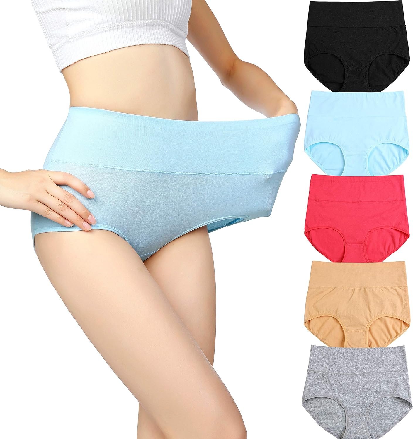 cauniss Womens High Waist Cotton Panties C Section Recovery Postpartum Soft Stretchy Full Coverage Underwear(5 Pack)