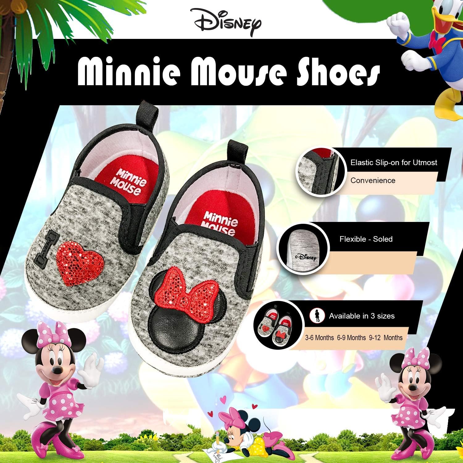 Disney Minnie Mouse Red and Black Infant Shoes - Size Months