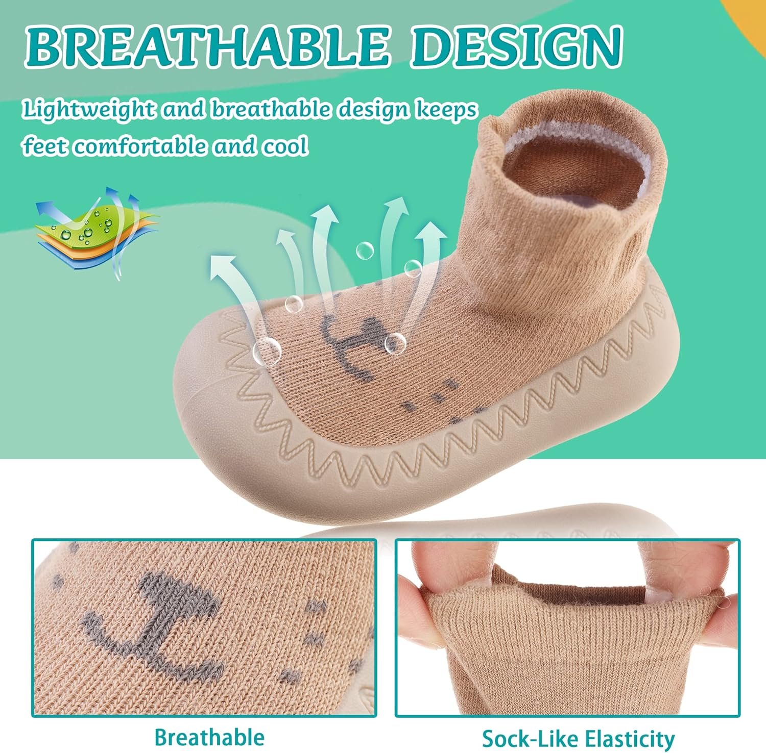 Eocom Baby Sock Shoes Toddler Cartoon Rubber Sole Non-Skid Indoor Floor Slipper for Infant Boys Girls First Walking