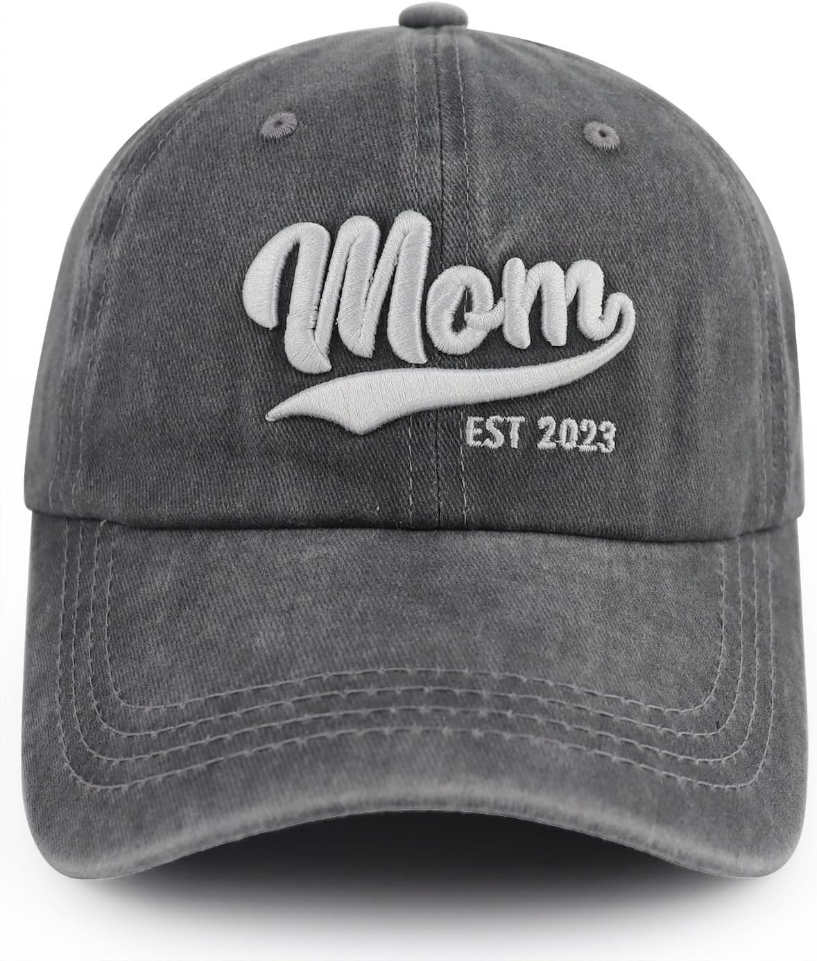 Gomthrpc Mom Est 2023 Hat for Women Mama, Funny Adjustable Washed Cotton 3D Embroidered New Mom Gifts Baseball Cap