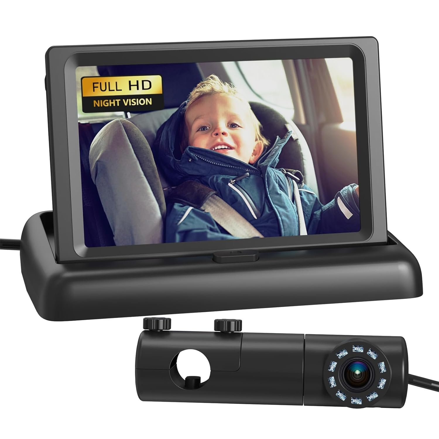 Grownsy Baby Car Camera, HD Display Baby Car Mirror with Night Vision Feature, 4.3 Inch Baby Car Monitor with Wide Clear View, Baby Car Seat Mirror Camera Rear Facing to Observe Babys Every Move