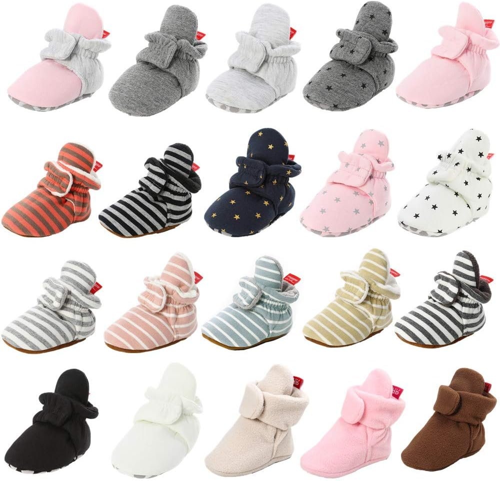 HsdsBebe Unisex Newborn Baby Cotton Booties Non-Slip Sole for Toddler Boys Girls Infant Winter Warm Fleece Cozy Socks Shoes