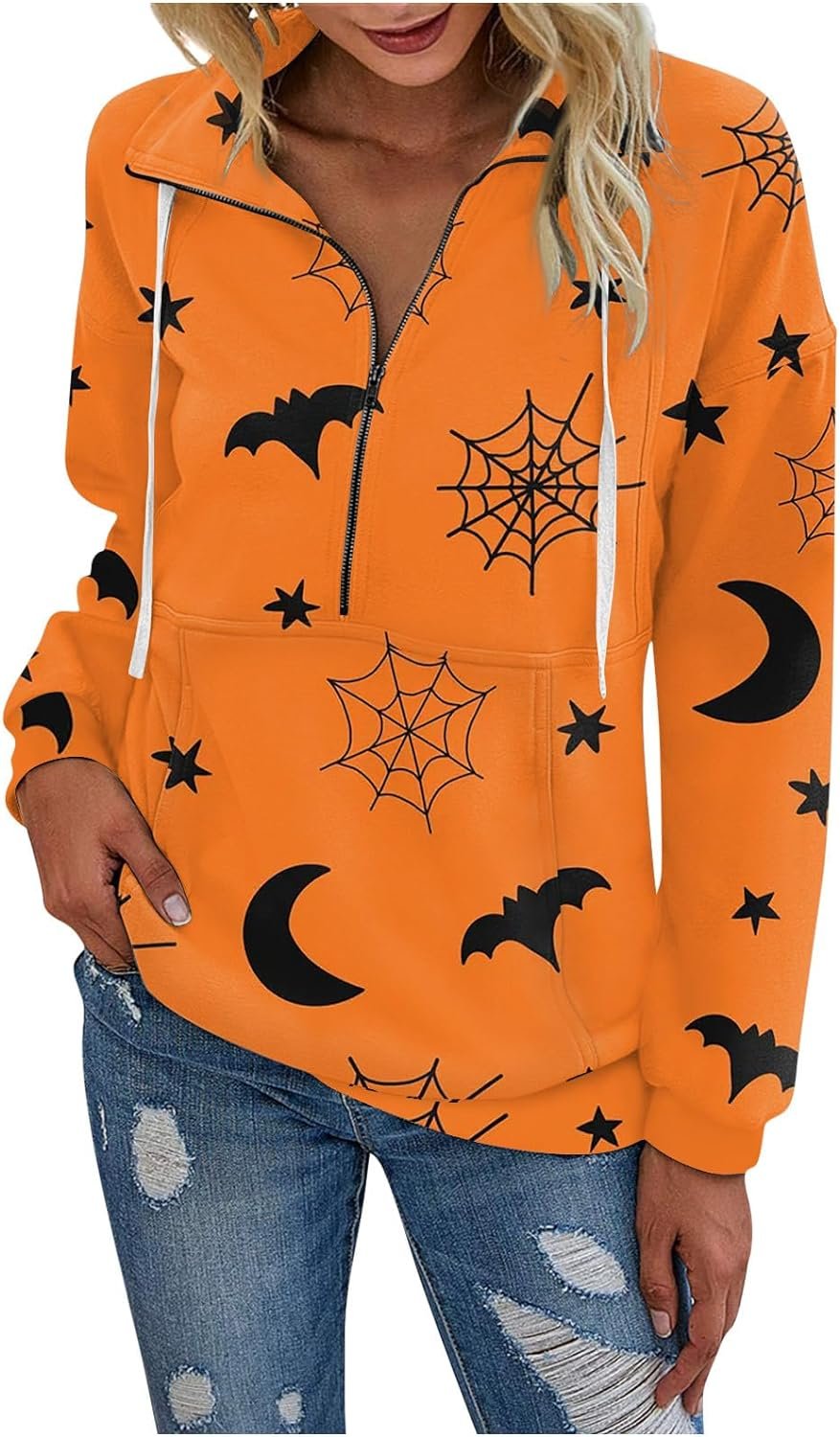 JJHAEVDY Halloween Women Oversized Sweatshirts Half Zip Pullover Casual Halloween Print Shirts Top Long Sleeve Clothes Tops