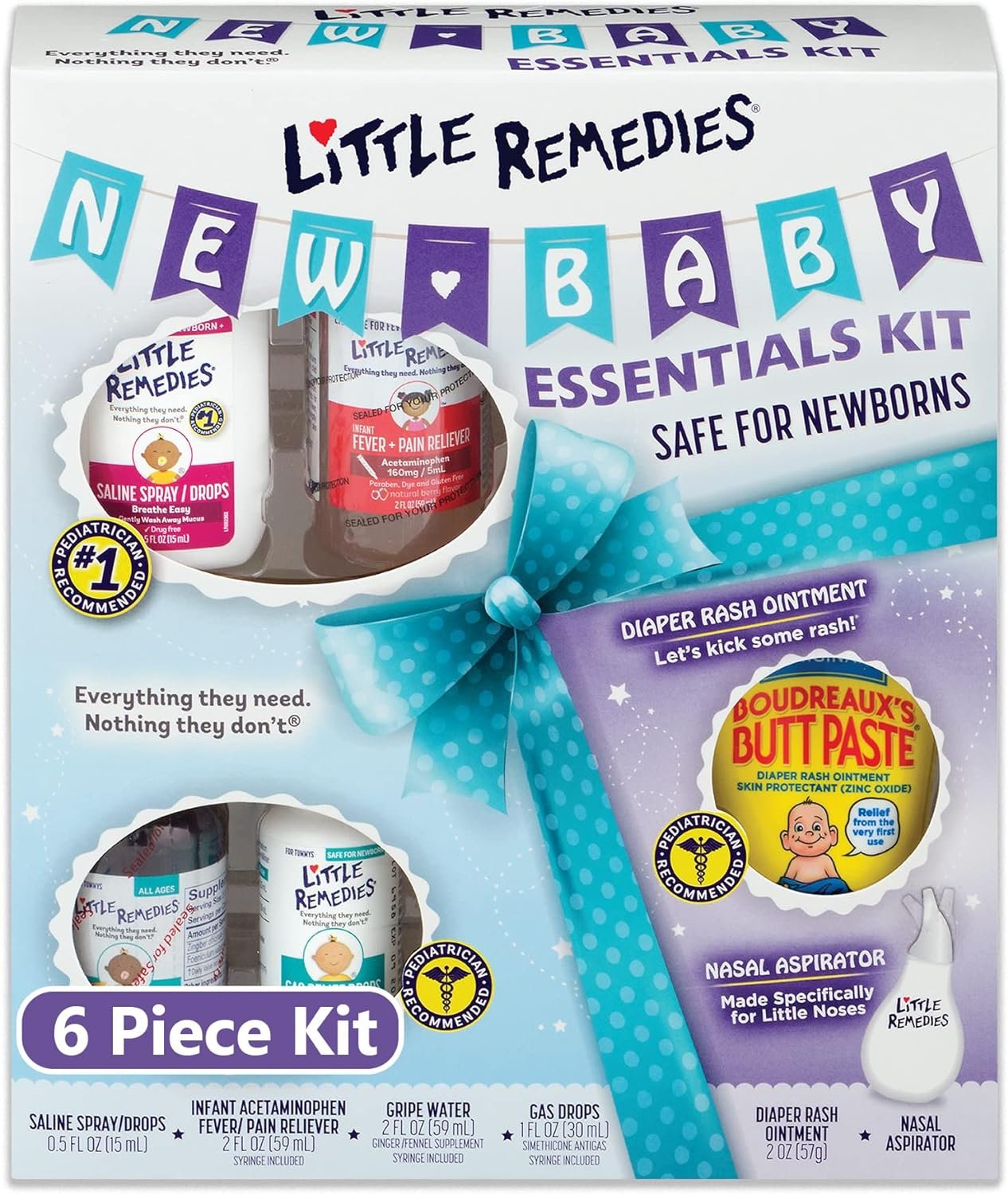 Little Remedies New Baby Essentials Kit, 6 Piece Kit for Babys Nose and Tummy