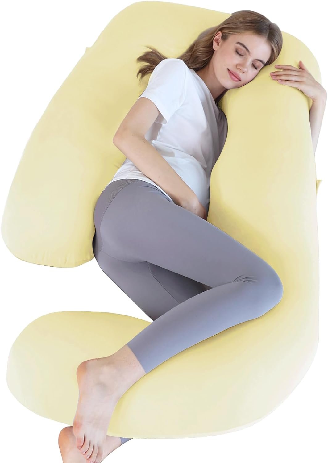 Sasttie Pregnancy Pillows for Sleeping, Maternity Pillow for Pregnant Women, U Shaped Body Pillow Pregnancy Must Haves, 59 Full Pregnant Pillow with Removable Cover, Light Yellow