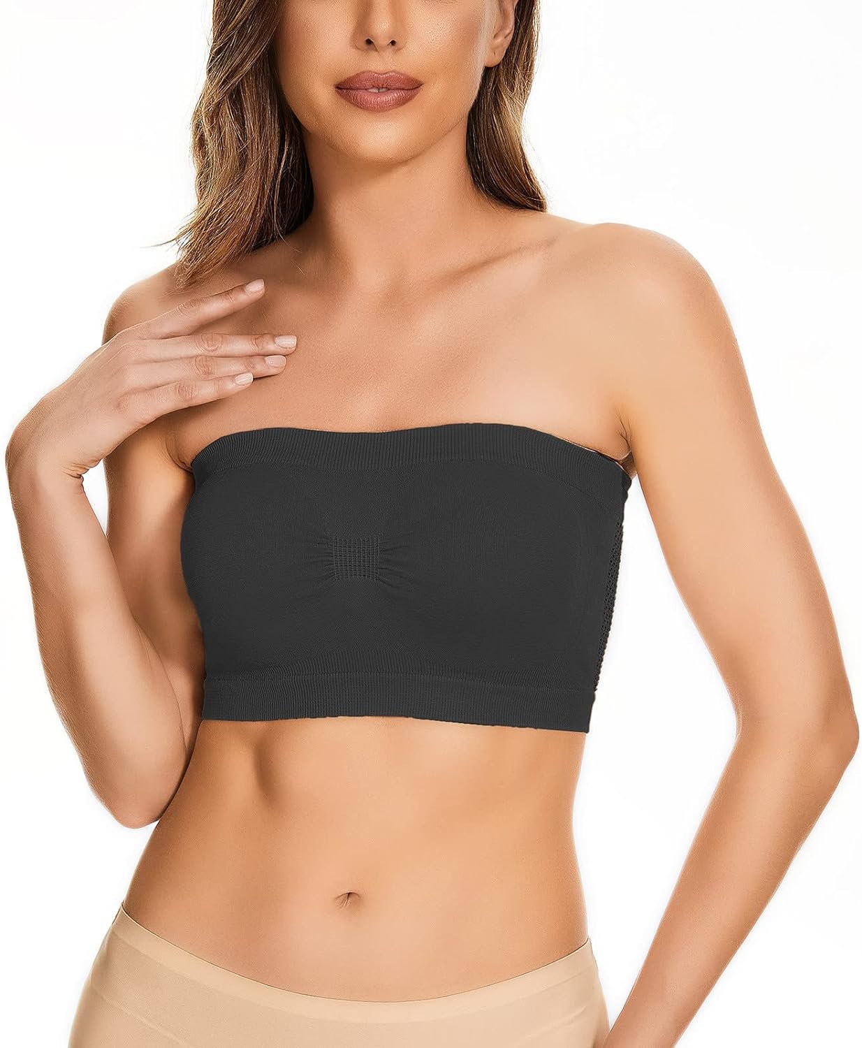 Womens Non Padded Bandeau Bra Wire Strapless Convertible Bralettes Basic Layer Top Bra Knit Tube Top