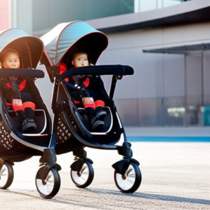 4 Seat Strollers 3 An image showcasing a spacious 4-seat stroller, adorned with a sturdy frame, adjustable seats, and ergonomic handles