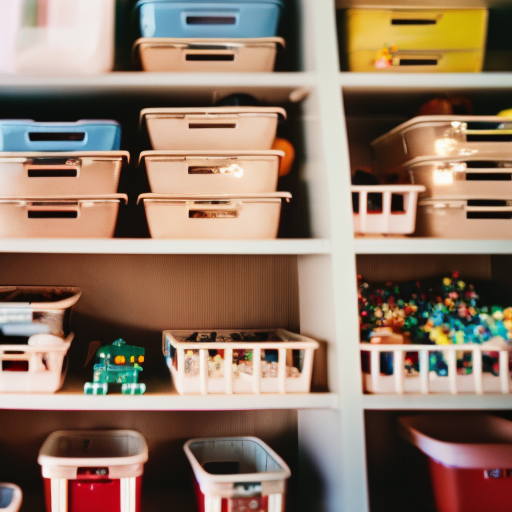  Create an image that depicts a colorful, organized nursery with a baby's crib surrounded by shelves filled with neatly labeled bins of toys, a visual representation of the structured routine essential for ADHD parenting in babies
