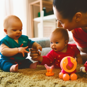 An image depicting a scene of a parent engaging in playtime with their baby, showcasing their attentiveness and adaptability