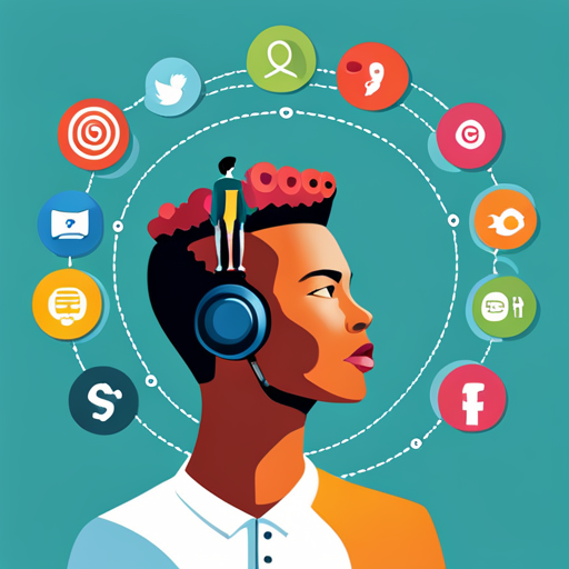 An image depicting a teenager surrounded by a vibrant digital world, juggling icons of social media platforms and dating apps