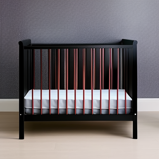 An image showcasing a spacious yet compact baby crib with adjustable mattress heights, sturdy wooden construction, and rounded edges