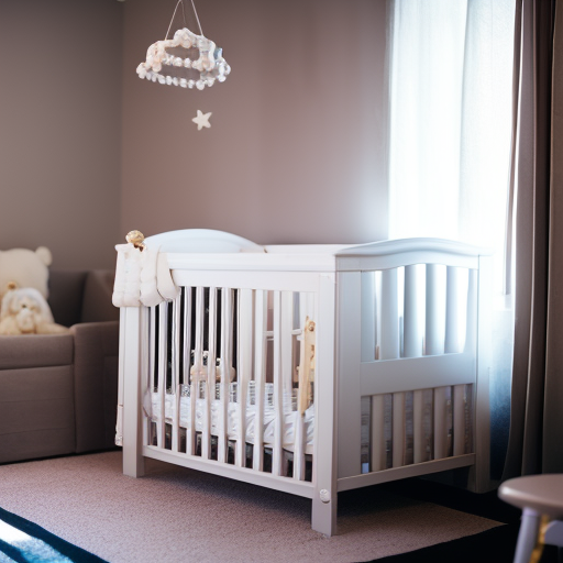 An image showcasing a cozy nursery corner with a sleek, space-saving crib nestled against a wall
