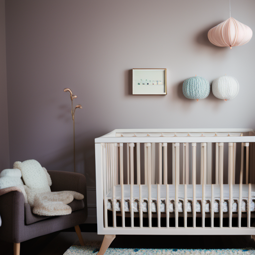 An image showcasing a minimalist nursery with a stylish and budget-friendly crib as the focal point