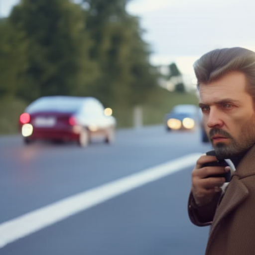 An image depicting a concerned citizen observing suspicious behavior near a parked car, ready to report the incident to authorities