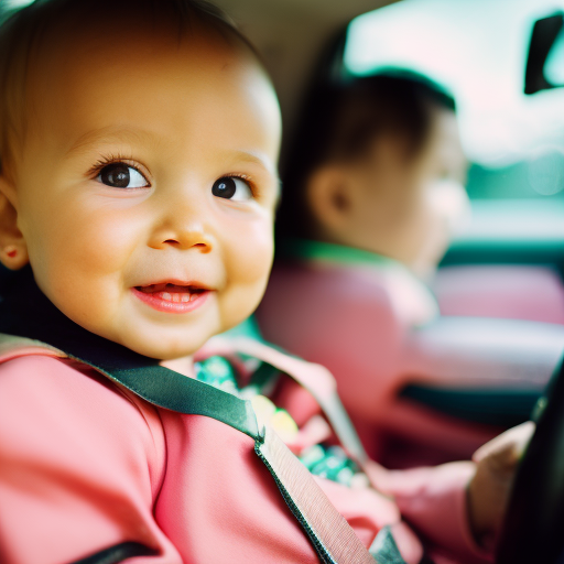 An image capturing the moment a toddler excitedly looks ahead, safely secured in a forward-facing car seat, as their parent gently adjusts the straps and smiles reassuringly