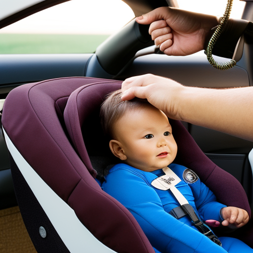 Close-up of a car seat being securely fastened with the latch system, ensuring the seat is level, the harness is snug, and the chest clip is at armpit level, while an expert caregiver demonstrates the proper installation techniques