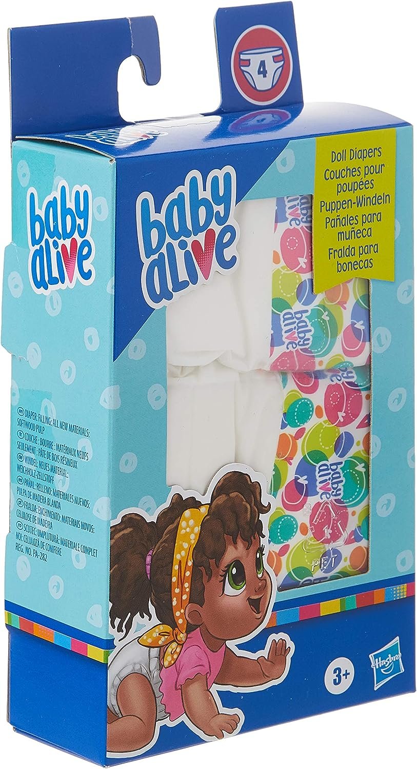 Baby Alive Doll Diaper Refill, Includes 4 Diapers, Toys Accessories, for Kids Ages 3 Years Old and Up