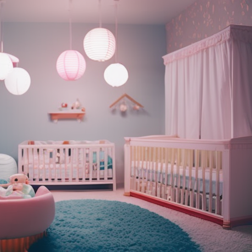 An image showcasing a well-organized nursery with a baby bed beautifully adorned with a soft, cozy mattress and fitted sheets