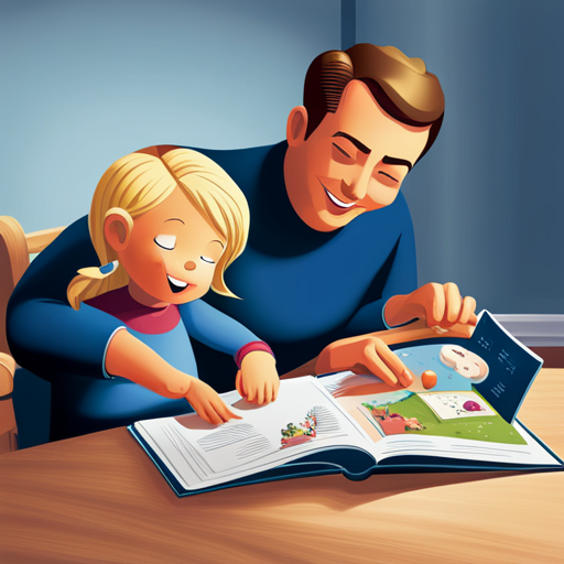 An image depicting a cozy nursery scene with a parent and baby reading a book together, joyfully pointing at the colorful illustrations, and sharing giggles, fostering an engaging and interactive bedtime story experience