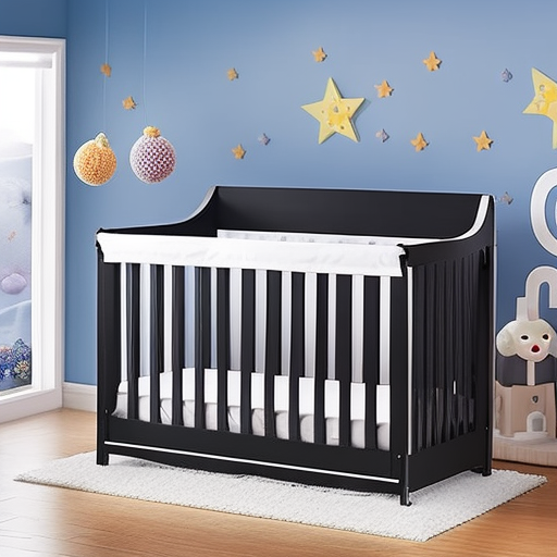 An image showcasing a spacious baby boy crib with adjustable mattress height, sturdy construction, and non-toxic finish