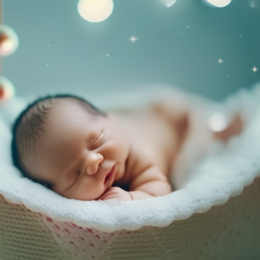 An image showcasing the serene environment of a baby peacefully sleeping in a cozy cot, surrounded by soft pastel colors, gentle mobiles, and a plush mattress – a haven that promotes safety, comfort, and uninterrupted sleep