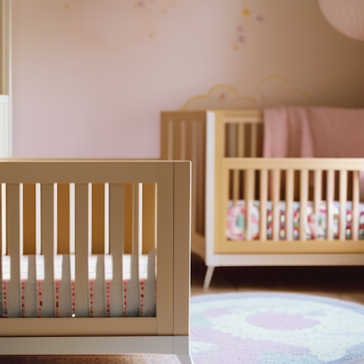 An image showcasing a variety of beautifully crafted baby cribs, each adorned with soft, pastel-colored bedding