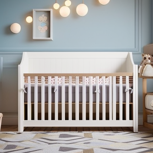 An image that showcases a spacious nursery, with a beautifully designed wooden baby crib as a focal point