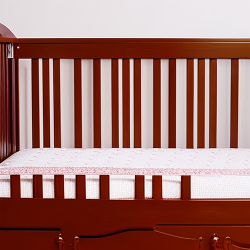 An image showcasing a sturdy, well-built baby crib with rounded edges and adjustable mattress heights