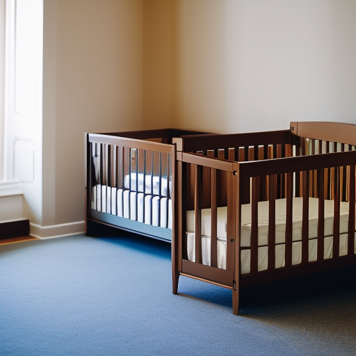 An image showcasing a spacious, sturdy baby crib with adjustable mattress heights, smooth rounded edges, and non-toxic paint