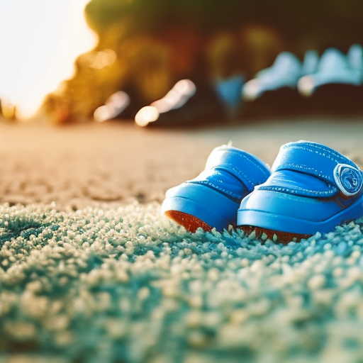 An image showcasing a pair of vibrant blue baby shoes for boys with a waterproof exterior, adorned with cute marine-themed patterns and a secure Velcro strap, ensuring dry and protected little feet