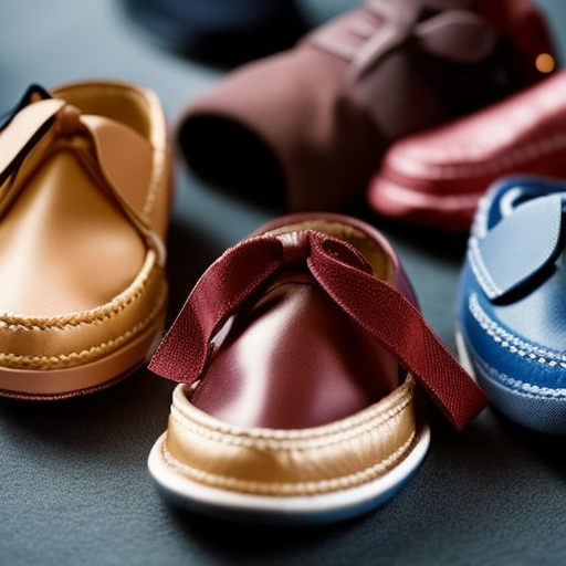 An image showcasing various baby-sized shoes made from different materials: soft, breathable fabric, flexible leather, and durable rubber
