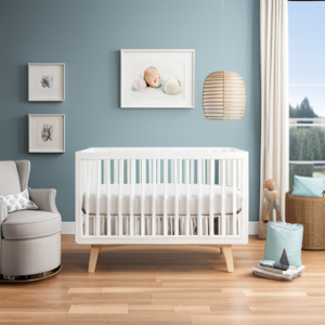 An image capturing the serene sight of a cozy, dimly lit nursery, where a peacefully slumbering baby lies soundly in a crib adorned with soft, pastel-colored blankets and a gently swaying mobile overhead