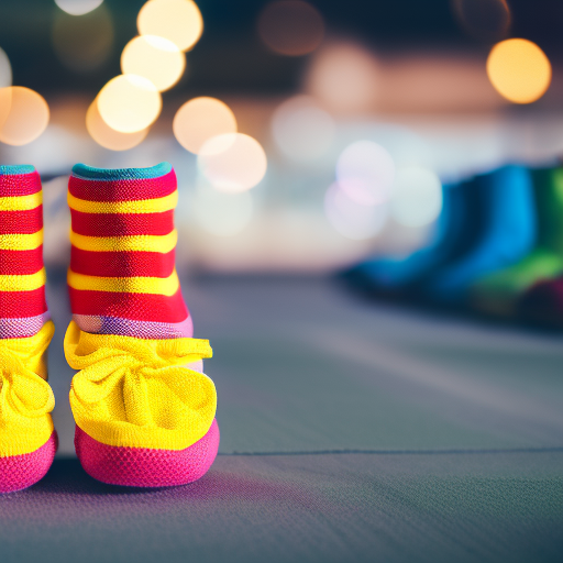An image showcasing a pair of adorable baby sock shoes in vibrant colors, with soft, flexible soles and a snug fit around tiny feet