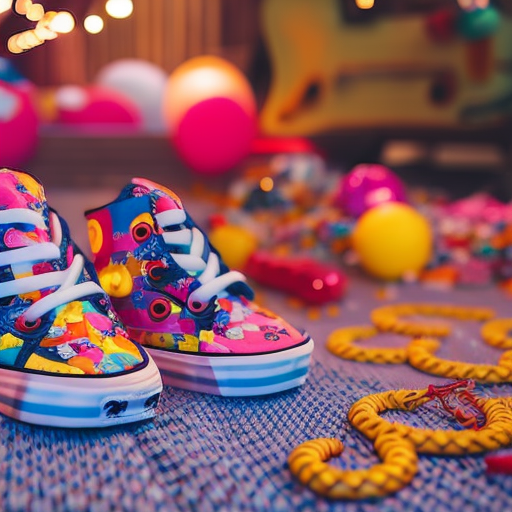An image featuring a pair of adorable baby Vans shoes styled with trendy, patterned leggings, a vibrant graphic onesie, and a tiny denim jacket