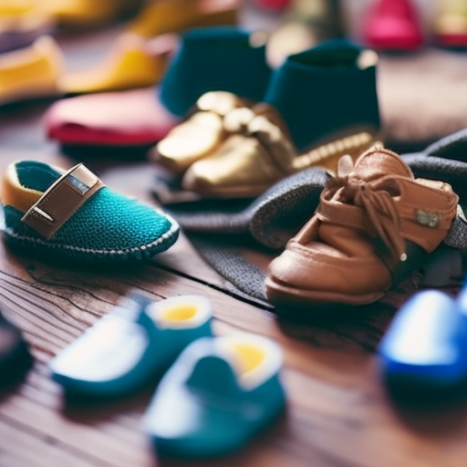 An image showcasing a variety of baby shoes made from different materials