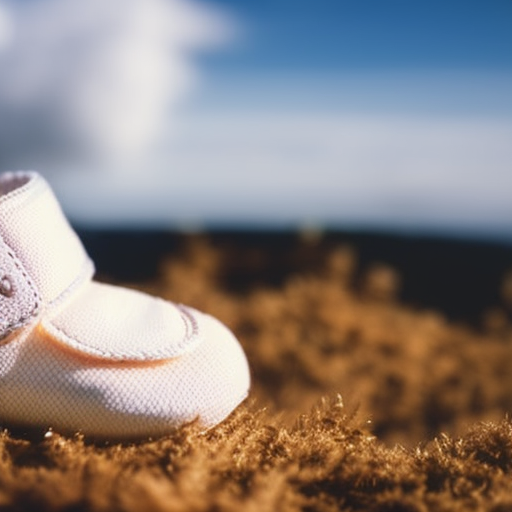 An image of a pair of soft, cushioned baby shoes with adjustable straps, nestled on a cloud-like insole