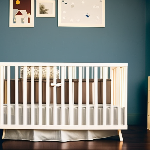 An image showcasing a sturdy, beautifully crafted baby crib featuring a sleek, modern design