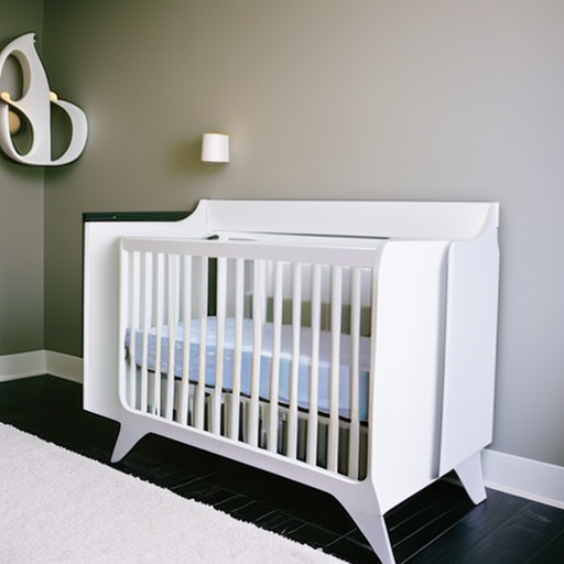 An image that showcases a sleek, modern nursery with a changing table and dresser combination