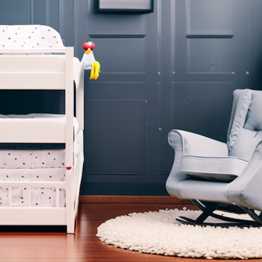 An image showcasing a sturdy crib with adjustable mattress heights, rounded edges, and non-toxic materials