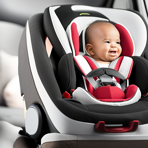 An image showcasing the Evenflo Symphony Elite car seat in a rear-facing position, with its advanced side-impact protection system visibly highlighted