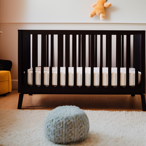 An image showcasing a modern mini crib in a nursery setting, cleverly demonstrating its versatility and convertibility options through adjustable mattress heights, removable side rails, and the option to transform into a toddler bed or daybed