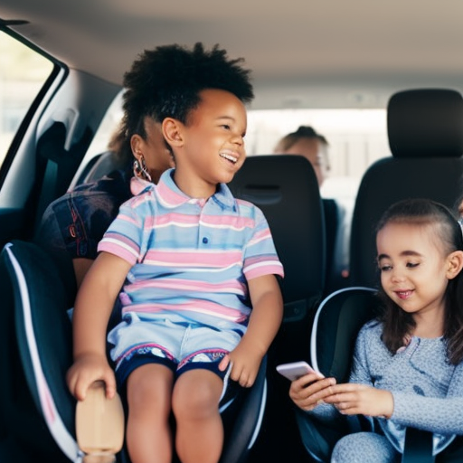 An image featuring a diverse group of parents with their children, surrounded by various car seats