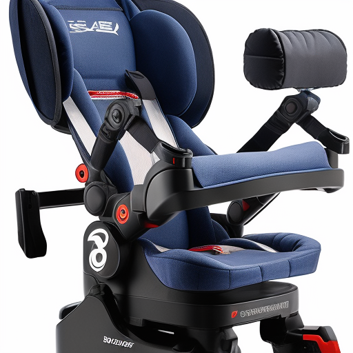 An image showcasing a booster seat with an adjustable headrest, side-impact protection, and a five-point harness for optimal safety