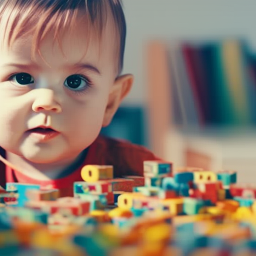 An image that showcases a curious toddler immersed in a captivating puzzle, surrounded by colorful educational toys and books, with rays of light illuminating their focused expression, symbolizing the vital role of cognitive development in shaping their future