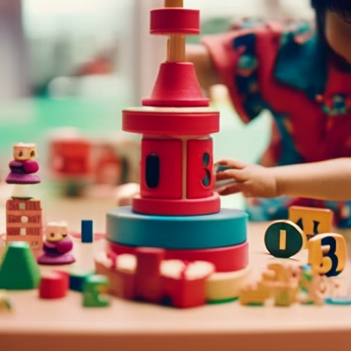 An image showcasing a colorful, interactive toy with various shapes and numbers that engages toddlers in hands-on math exploration