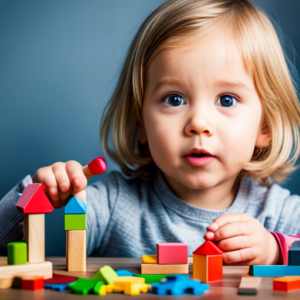 An image showcasing a toddler engrossed in a colorful puzzle, surrounded by various educational toys like building blocks, books, and sensory play materials, inspiring their cognitive development through hands-on exploration