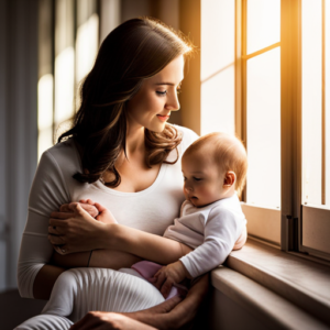 An image of a serene mother with her baby nestled in her arms, both content and connected