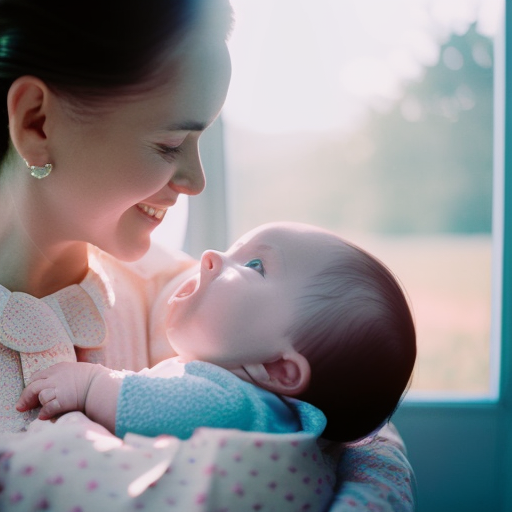 Warming image of a caregiver tenderly cradling a contented baby in their arms, surrounded by soft, pastel-hued surroundings