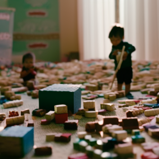 An image capturing preschoolers immersed in open-ended play, surrounded by a vast array of materials such as wooden blocks, fabric scraps, and art supplies, encouraging their imagination to soar