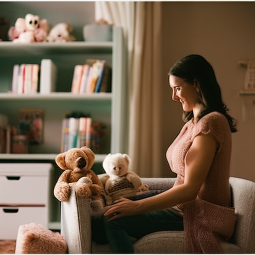  Capture an image of a cozy nursery bathed in warm natural light, adorned with soft pastel colors and plush toys